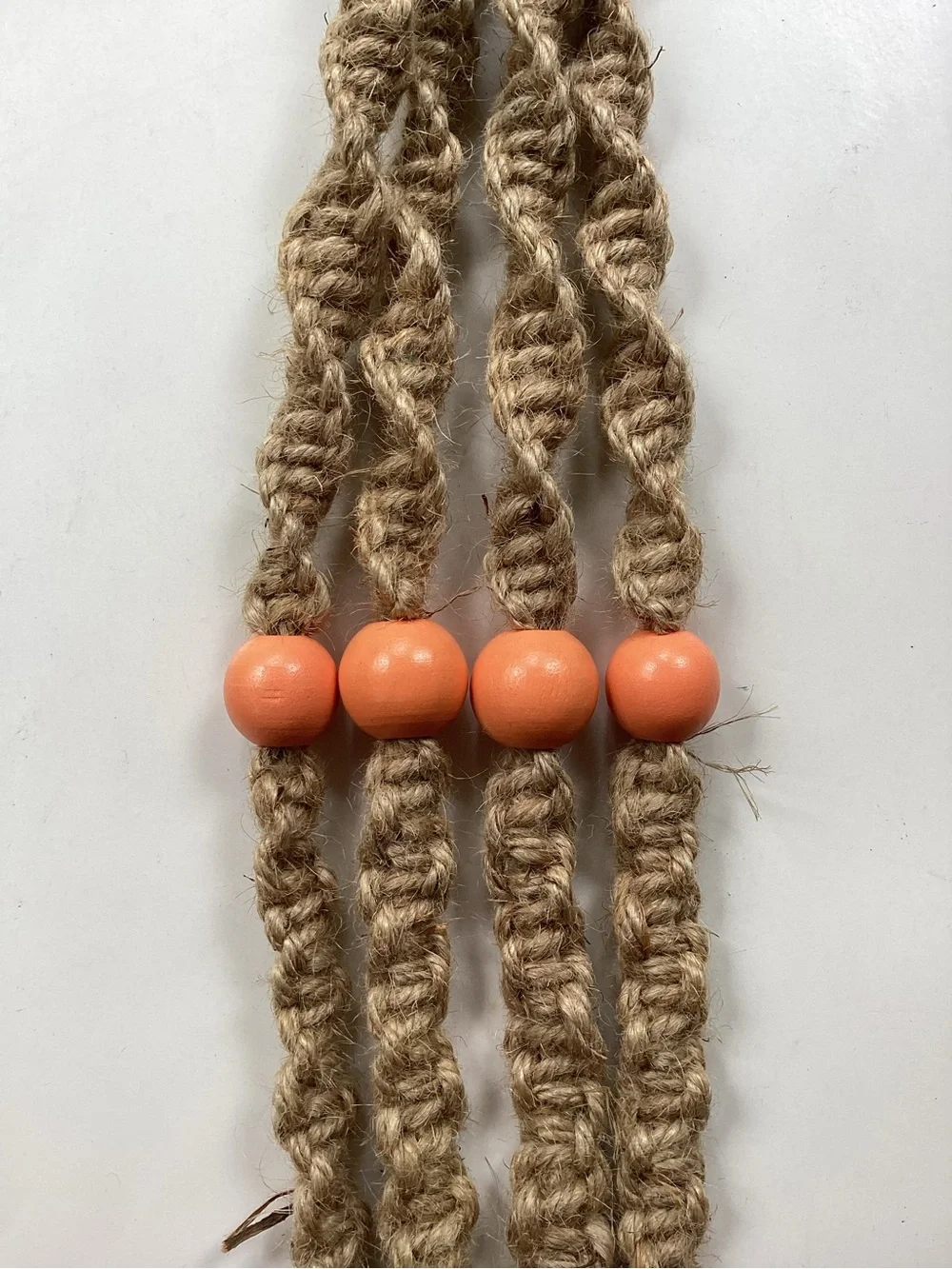 Plant Hanger Macrame Hand Crafted Jute Cord Peach Orange Wooden Beads
